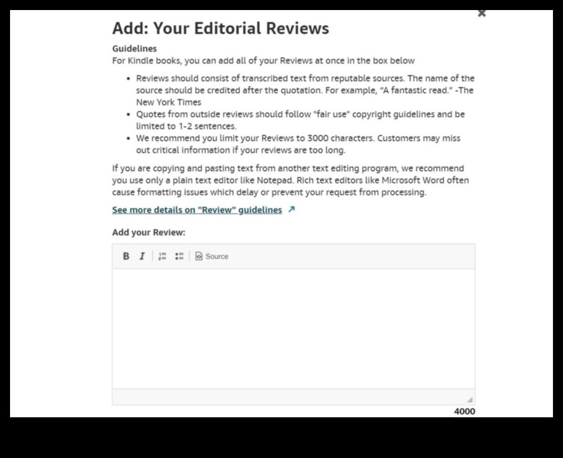 how to add editorial reviews to amazon